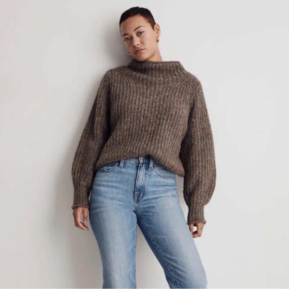 Madewell Loretto Mockneck Sweater Size 1X Heather Brown Relaxed Chunky Knit